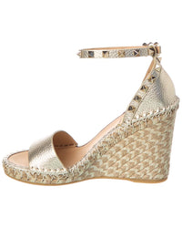 Valentino Valentino Rockstud 100 Grainy Leather Wedge Sandal