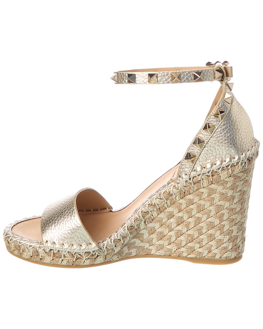 Valentino Valentino Rockstud 100 Grainy Leather Wedge Sandal