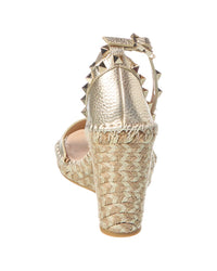 Valentino Valentino Rockstud 100 Grainy Leather Wedge Sandal