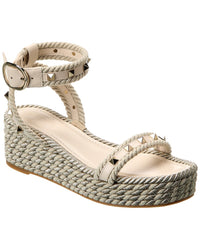 Valentino Valentino Rockstud 45 Rope & Leather Wedge Sandal
