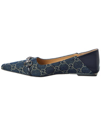 Gucci Gucci Vittoria Gg Denim & Leather Ballerina Flat