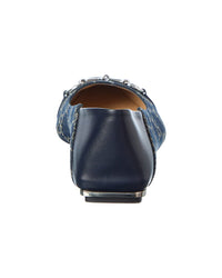 Gucci Gucci Vittoria Gg Denim & Leather Ballerina Flat