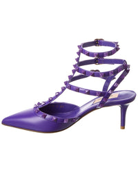 Valentino Rockstud Caged 65 Leather Ankle Strap Pump
