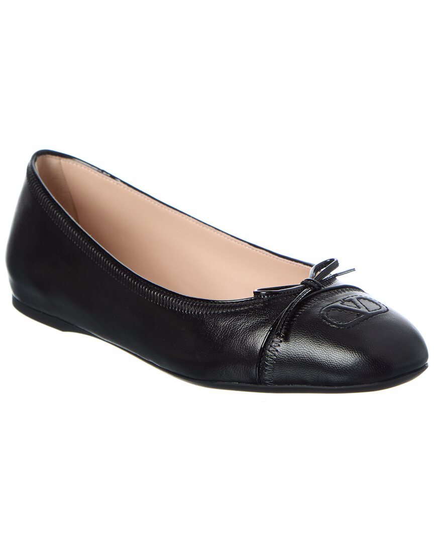 Valentino Valentino Vlogo Signature Leather Ballerina Flat