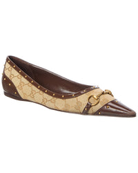 Gucci Gucci Savoy Gg Canvas & Leather Ballerina Flat
