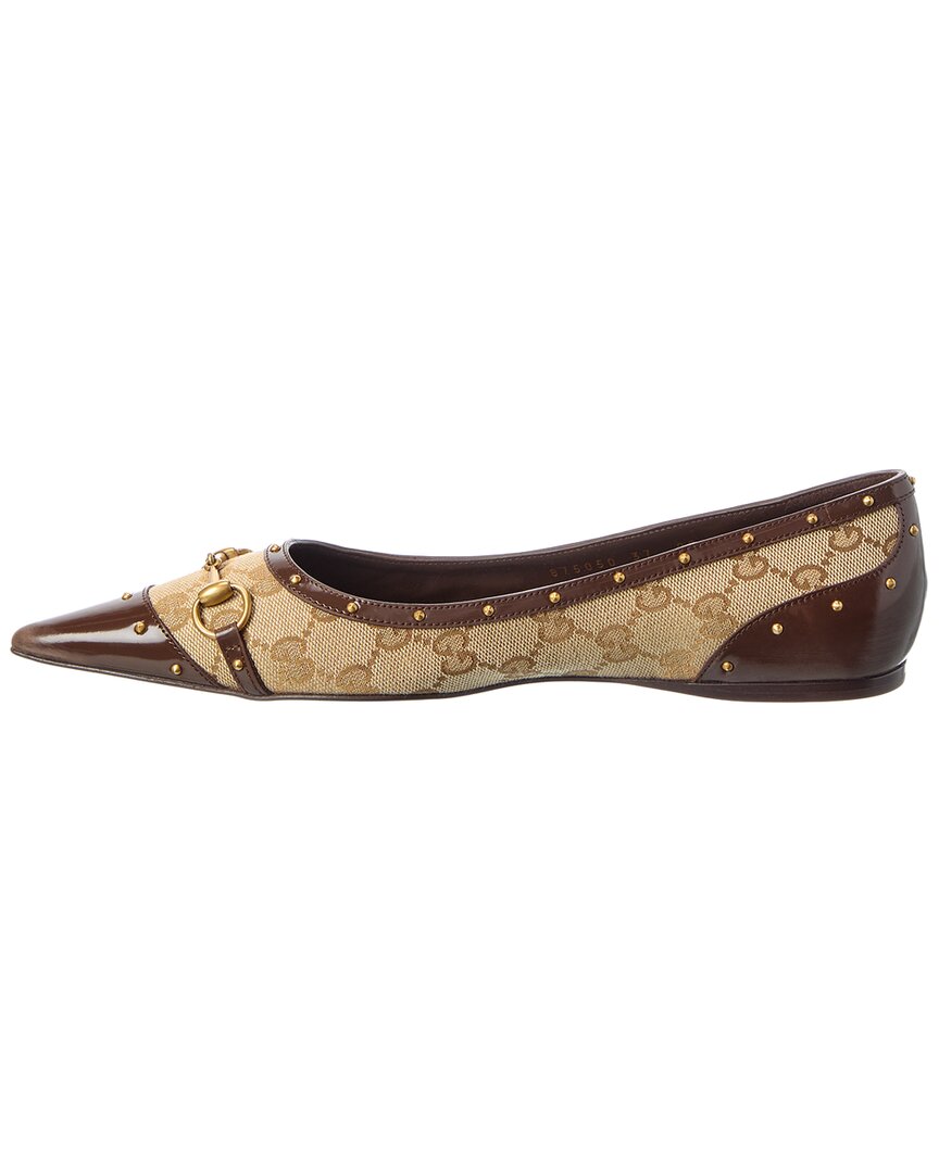Gucci Gucci Savoy Gg Canvas & Leather Ballerina Flat