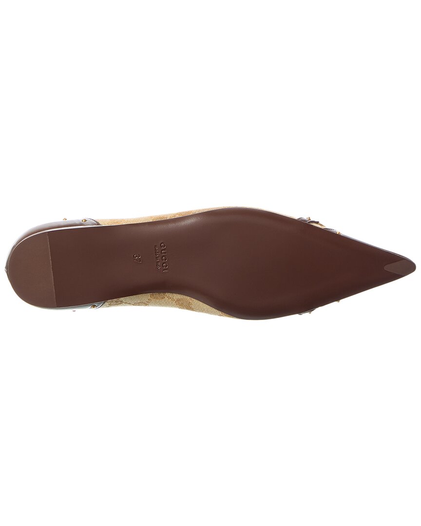 Gucci Gucci Savoy Gg Canvas & Leather Ballerina Flat