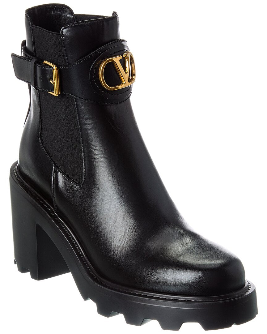 Valentino Valentino Vlogo Signature Leather Boot