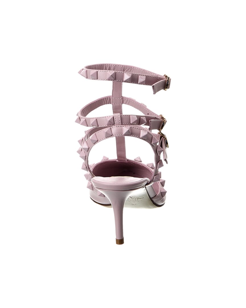 Valentino Rockstud Caged 65 Leather Ankle Strap Pump, 36, Pink