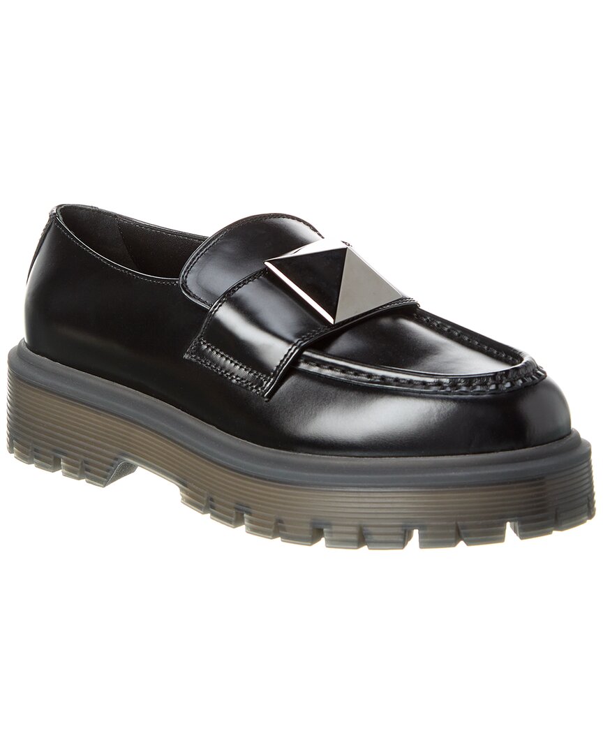 Valentino One Stud 45 Leather Loafer Black