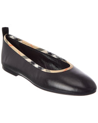 Burberry Burberry Check Trim Leather Ballerina Flat
