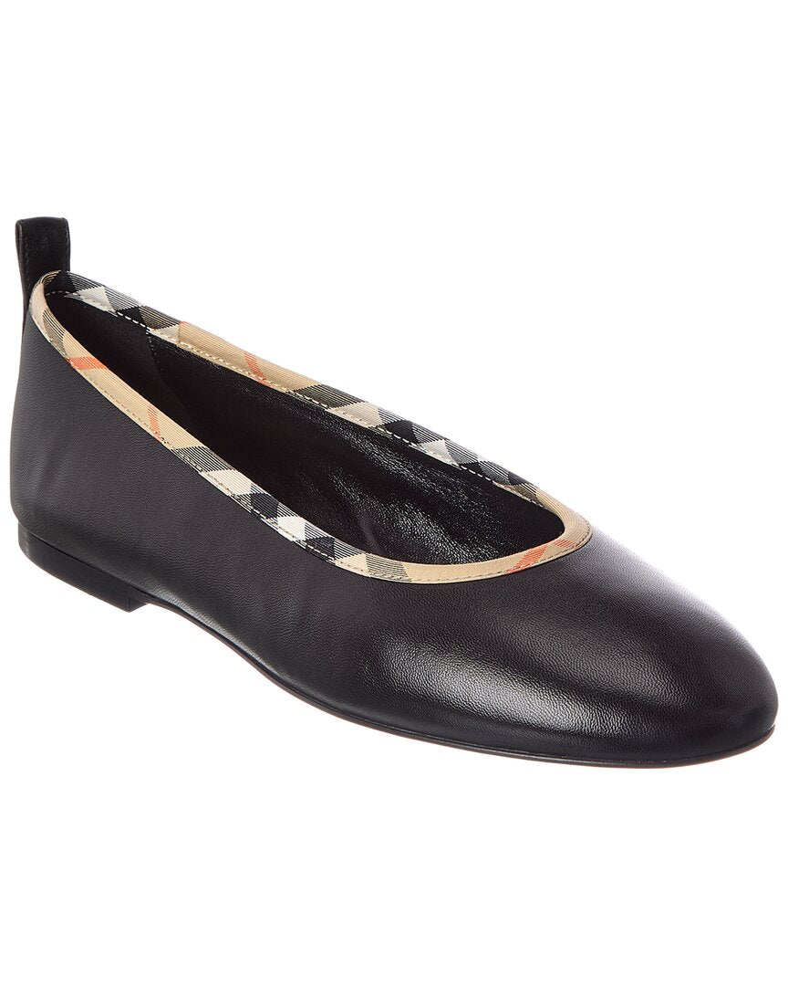 Burberry Burberry Check Trim Leather Ballerina Flat