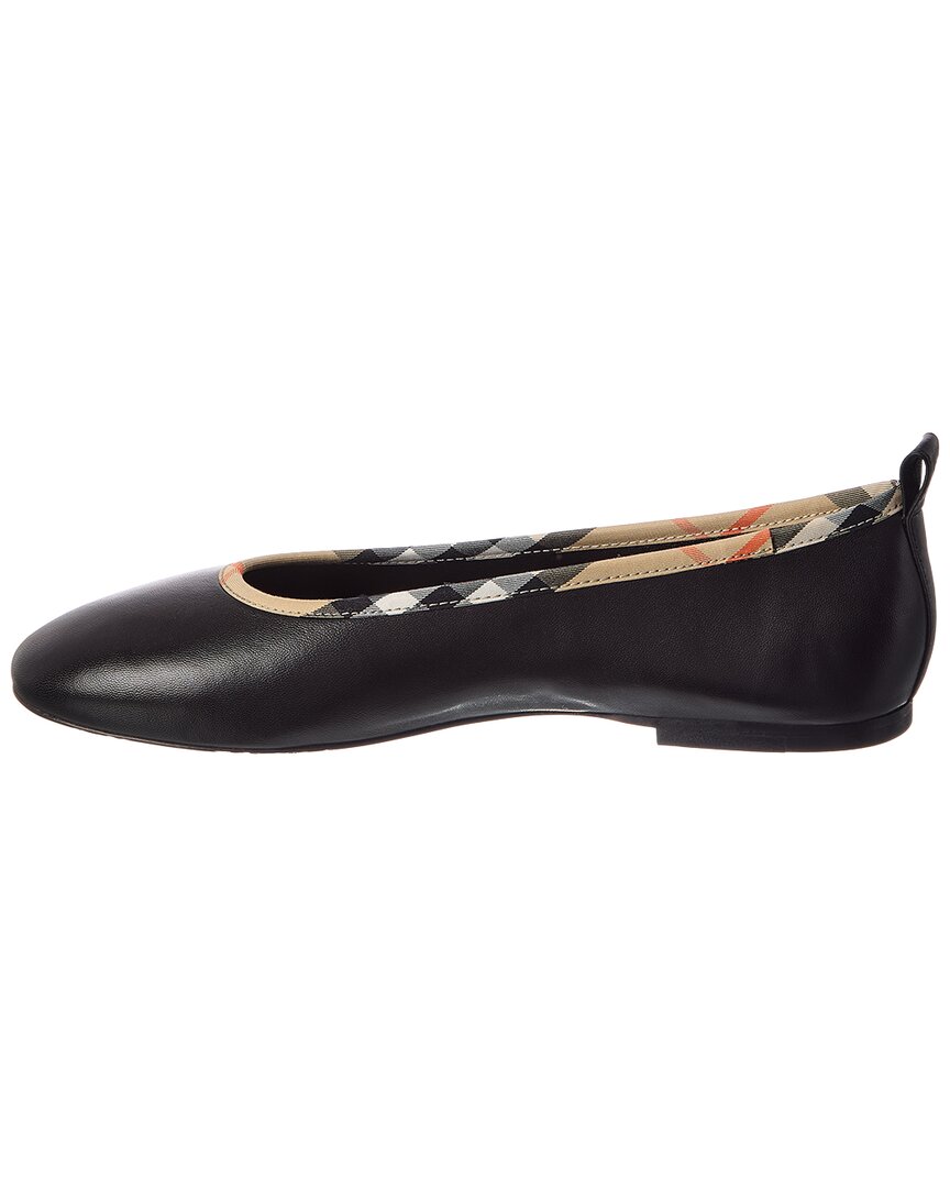 Burberry Burberry Check Trim Leather Ballerina Flat