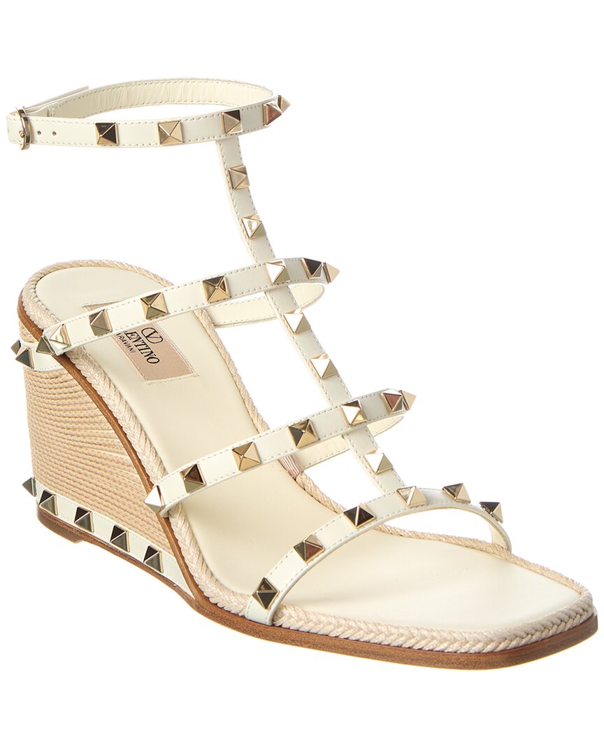 Valentino Valentino Rockstud Caged 90 Leather Ankle Strap Wedge Sandal