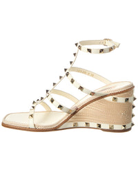Valentino Valentino Rockstud Caged 90 Leather Ankle Strap Wedge Sandal