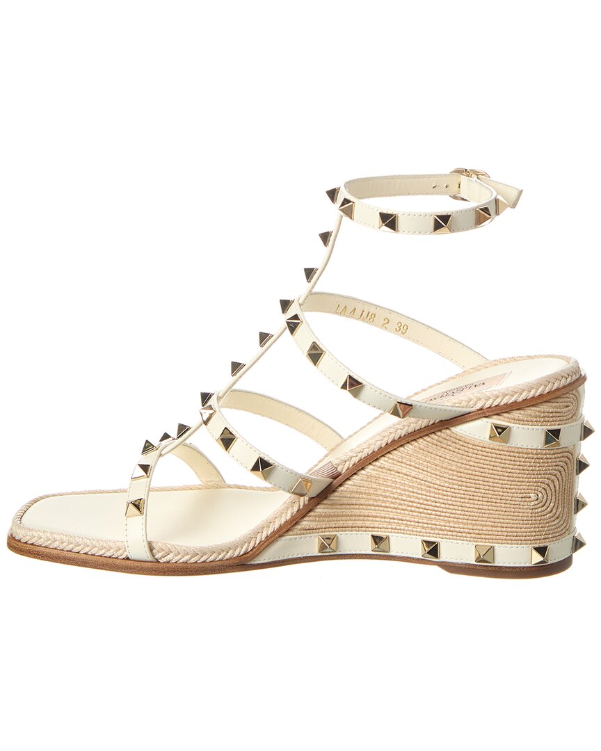 Valentino Valentino Rockstud Caged 90 Leather Ankle Strap Wedge Sandal