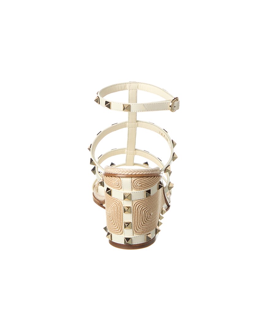 Valentino Valentino Rockstud Caged 90 Leather Ankle Strap Wedge Sandal