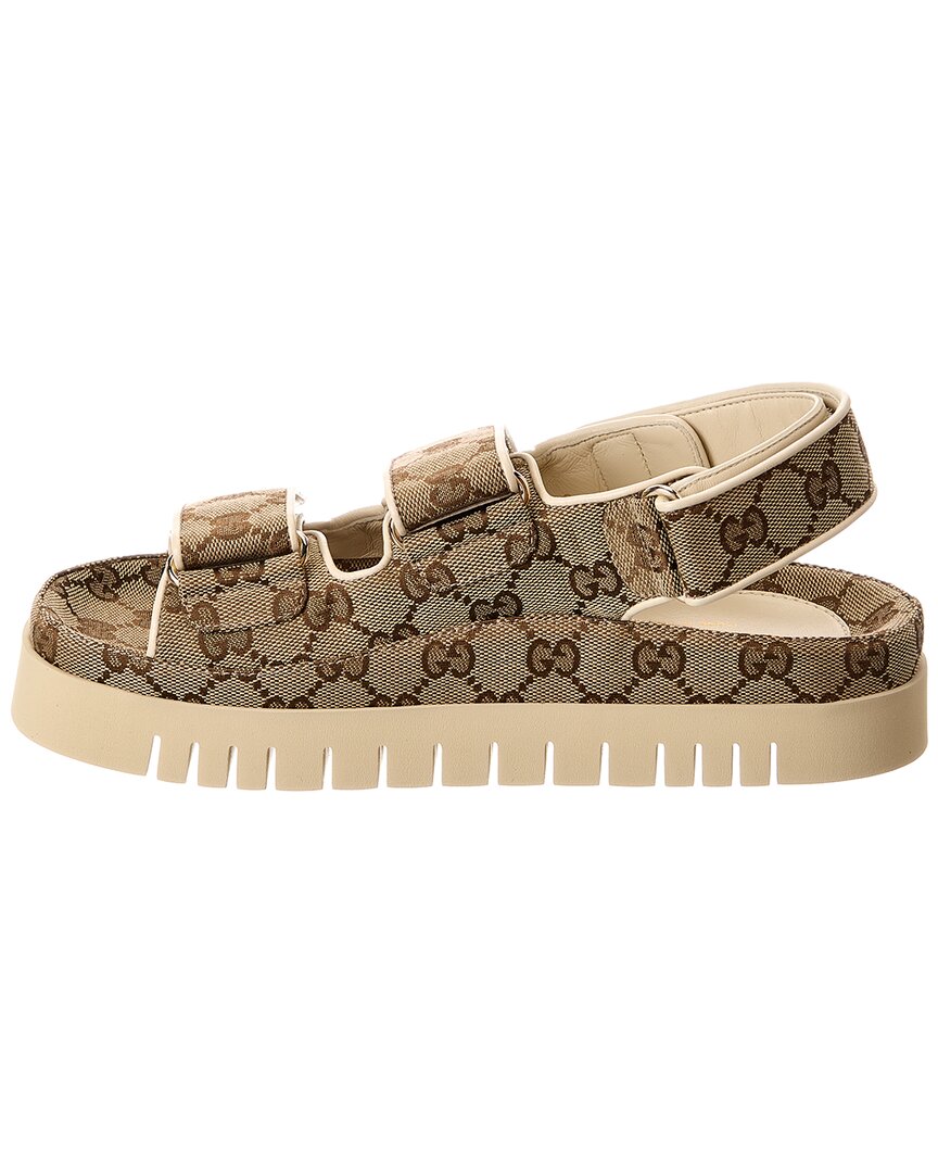 Gucci Double G Gg Canvas & Leather Sandal