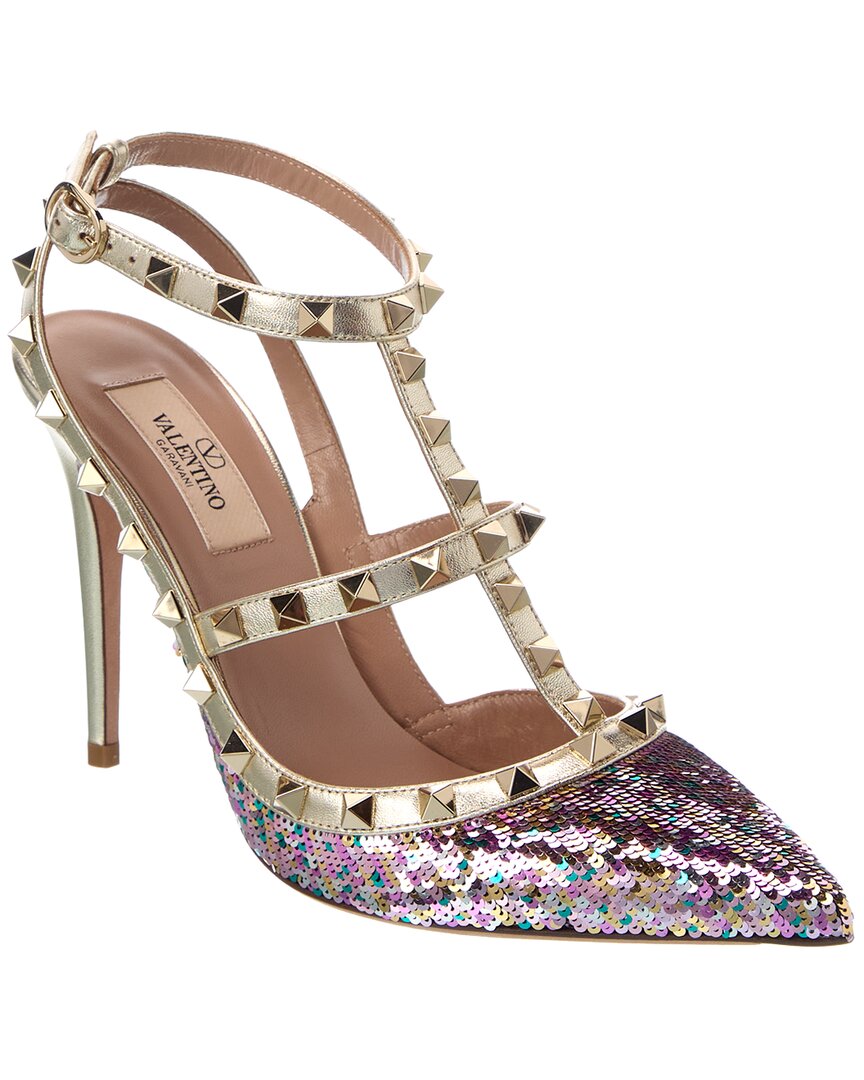 Valentino Valentino Rockstud Caged 100 Sequin Leather Pump