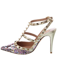 Valentino Valentino Rockstud Caged 100 Sequin Leather Pump