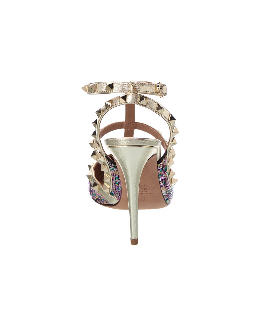 Valentino Valentino Rockstud Caged 100 Sequin Leather Pump