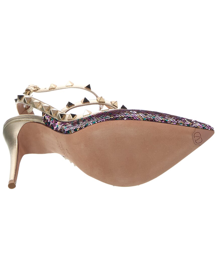 Valentino Valentino Rockstud Caged 100 Sequin Leather Pump
