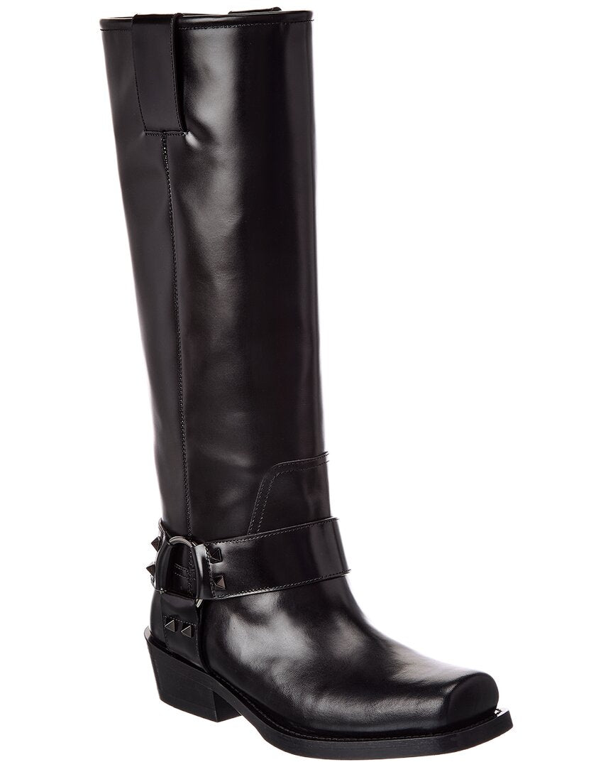 Valentino Valentino Rockstud Leather Knee-High Boot