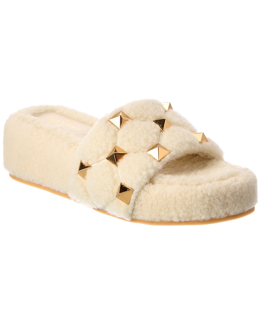 Valentino Valentino Roman Stud 50 Shearling Platform Slide