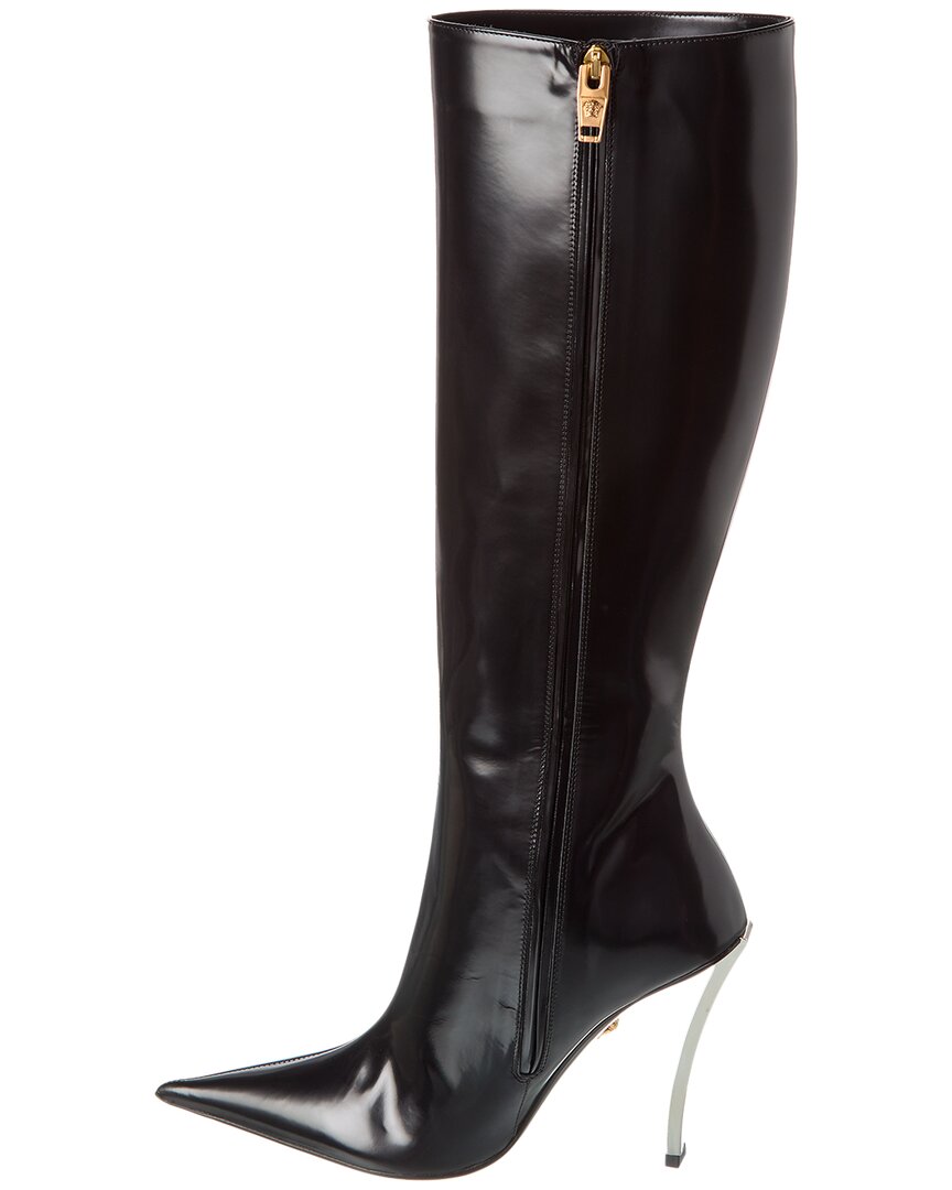 Versace Pin-Point Leather Knee-High Boot