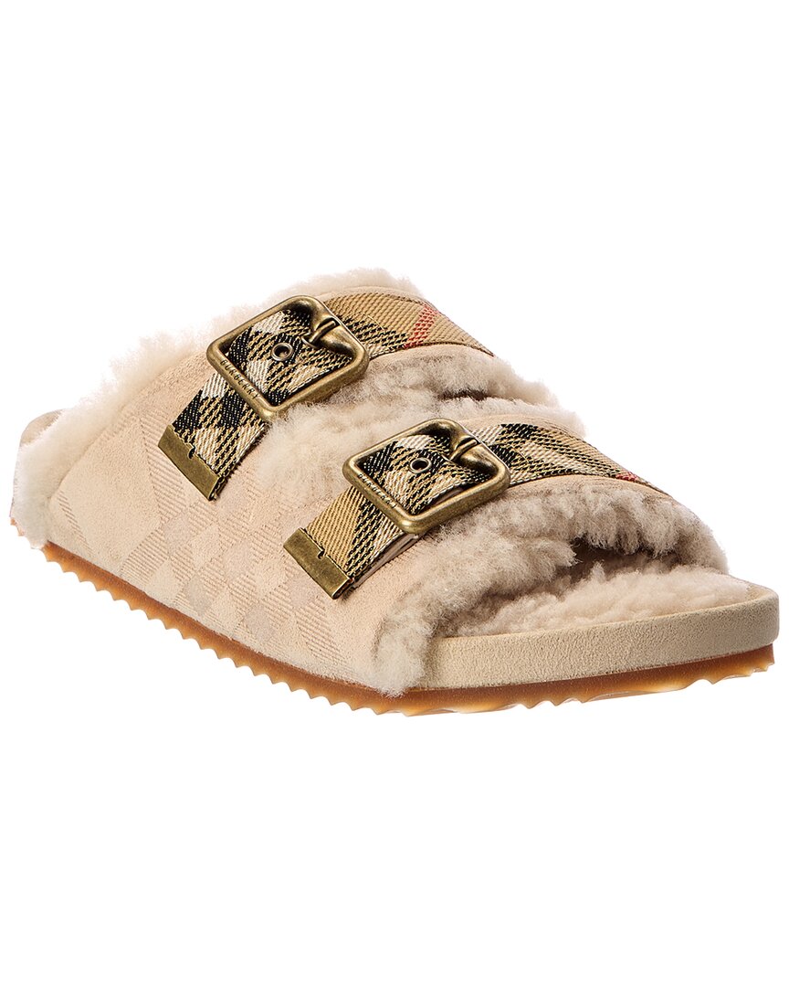 Burberry Burberry Check Suede & Shearling Sandal
