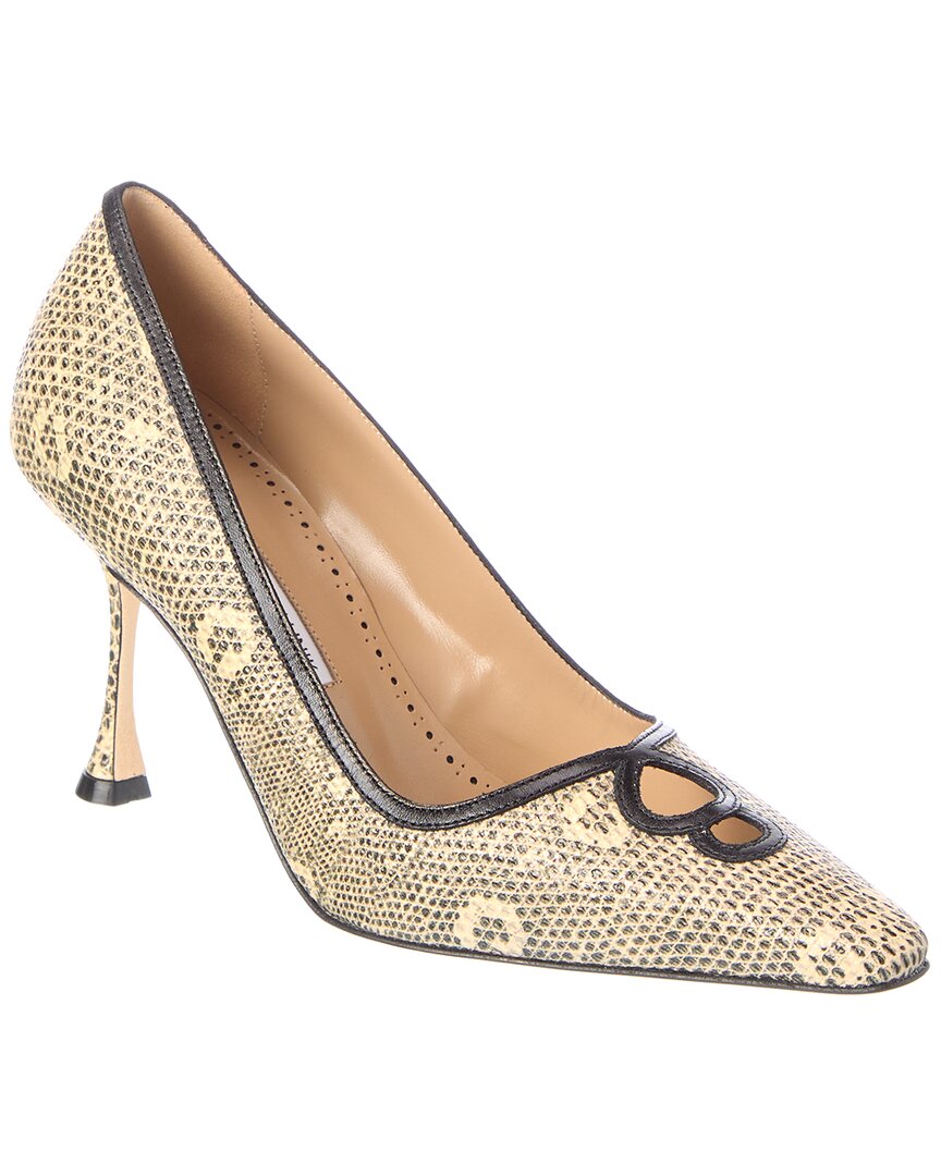 Manolo Blahnik Manolo Blahnik Berry 90 Snake-Embossed Leather Pump