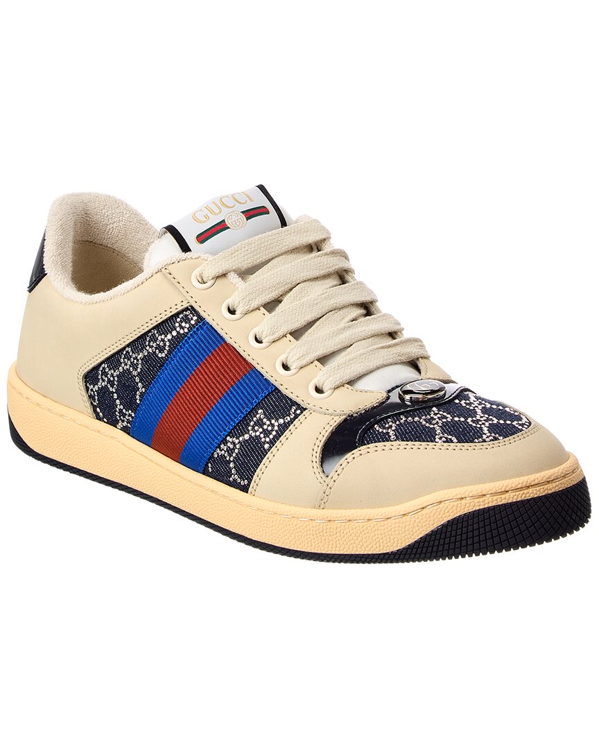 Gucci Screener Gg Crystal Denim & Leather Sneaker