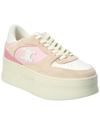 Celine Block Wedge Leather & Suede Sneaker