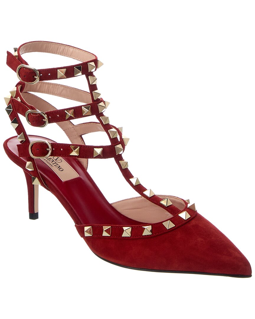 Valentino Valentino Rockstud Caged 65 Suede Ankle Strap Pump