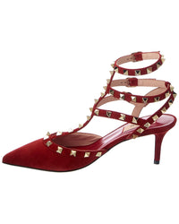Valentino Valentino Rockstud Caged 65 Suede Ankle Strap Pump