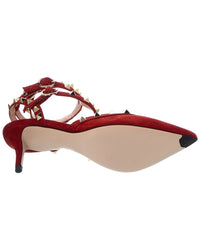 Valentino Valentino Rockstud Caged 65 Suede Ankle Strap Pump