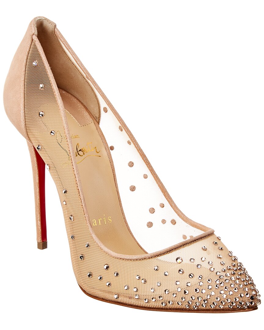 Christian Louboutin Follies Strass 100 Mesh Pump 39 Beige