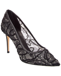 Casadei Lace & Leather Slingback Pump
