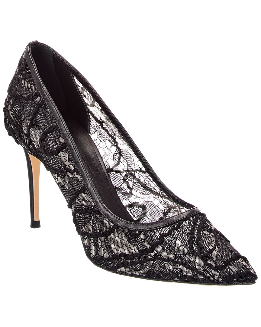 Casadei Lace & Leather Slingback Pump