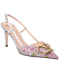 Valentino Valentino Vlogo Signature 80 Jacquard & Leather Slingback Pump
