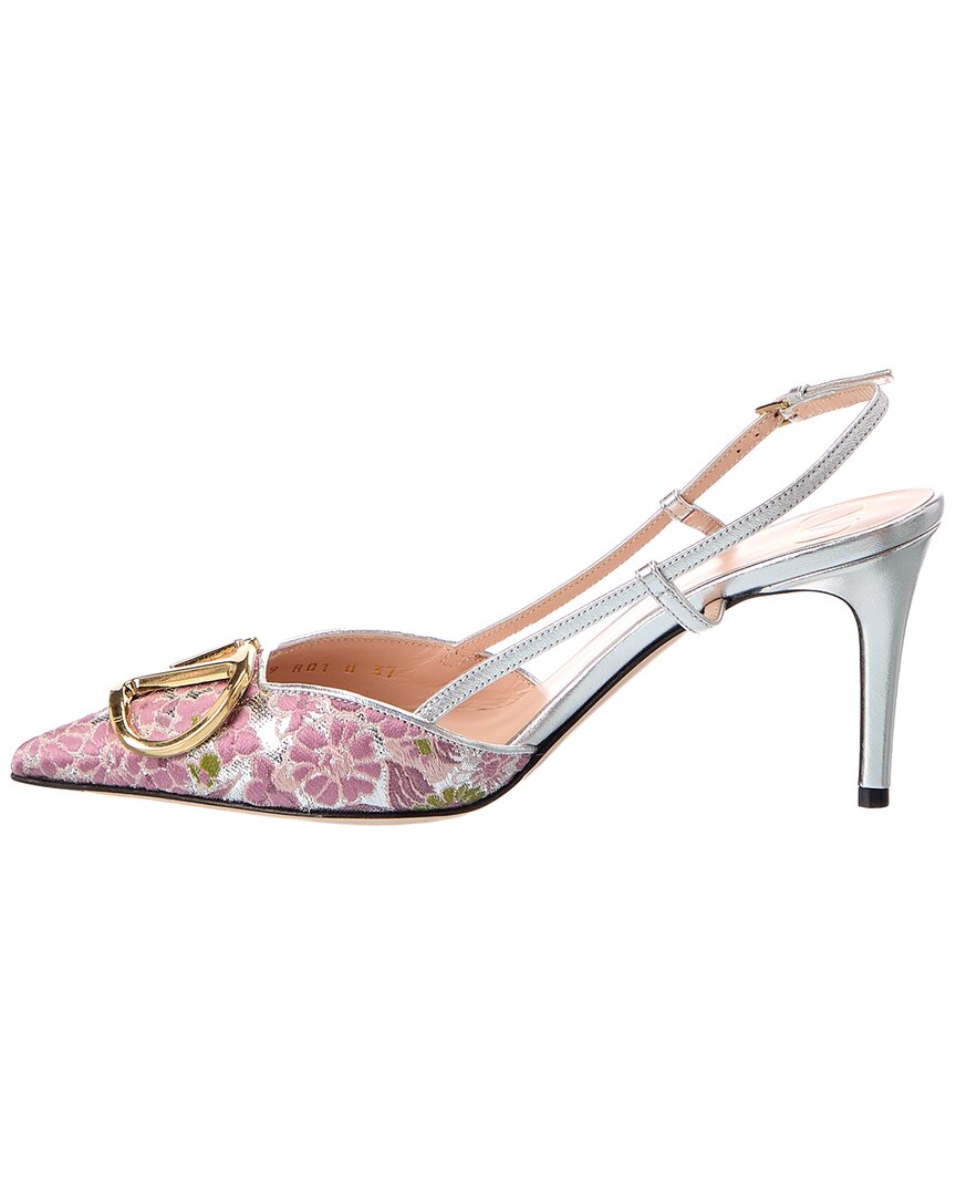 Valentino Valentino Vlogo Signature 80 Jacquard & Leather Slingback Pump