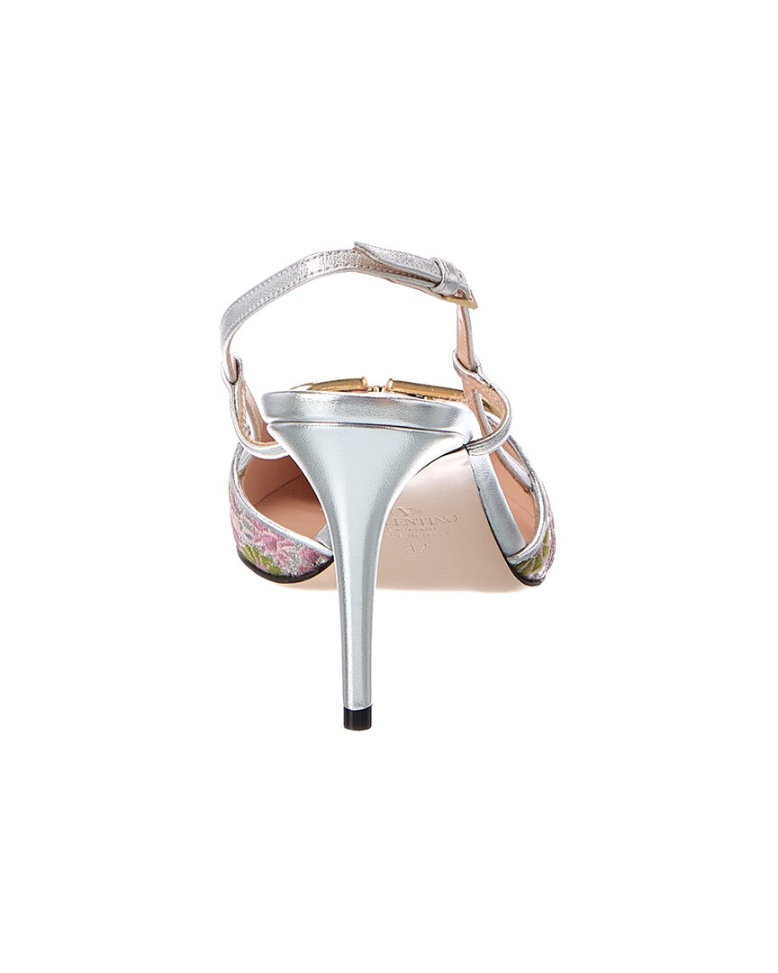 Valentino Valentino Vlogo Signature 80 Jacquard & Leather Slingback Pump