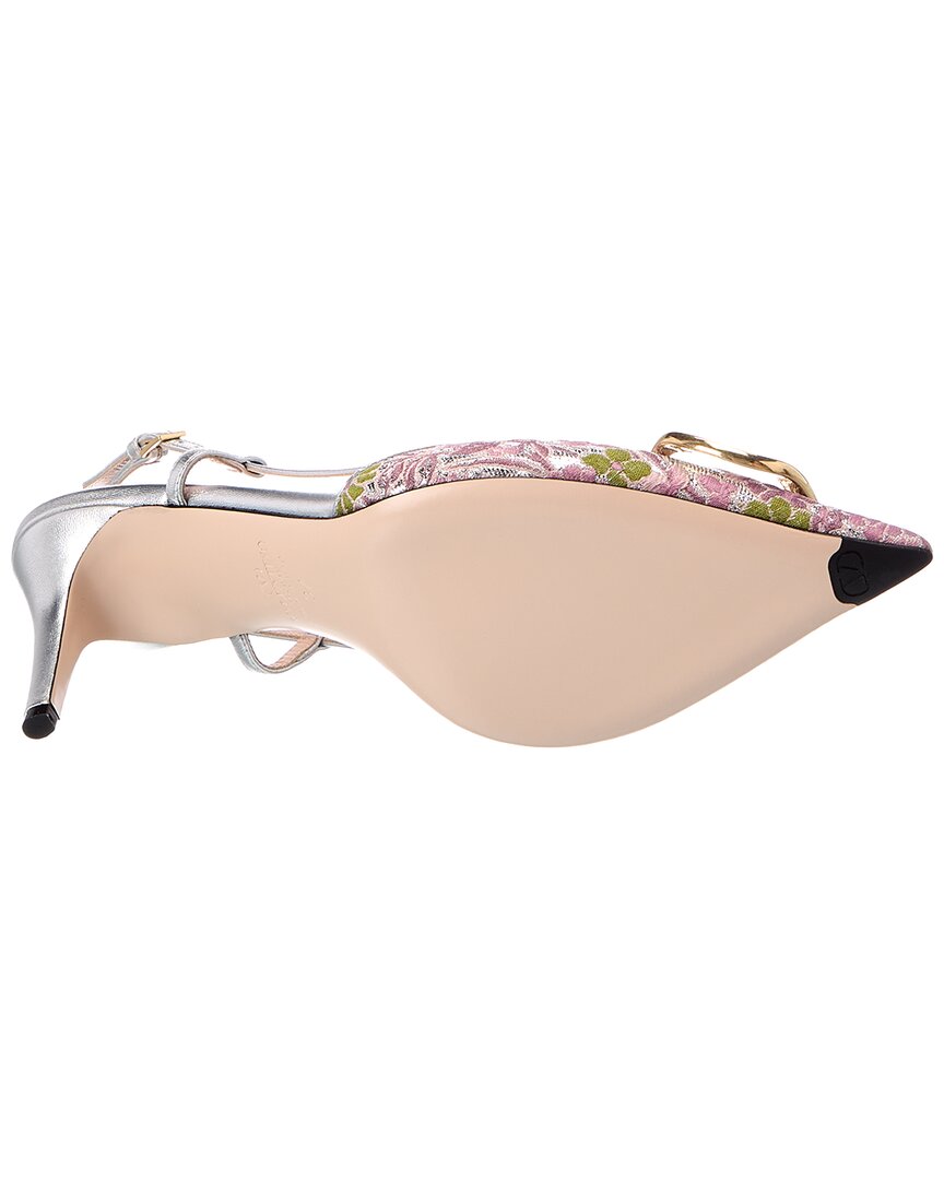 Valentino Valentino Vlogo Signature 80 Jacquard & Leather Slingback Pump