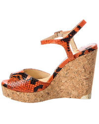 Jimmy Choo Perla 120 Snake-Embossed Leather Wedge Sandal
