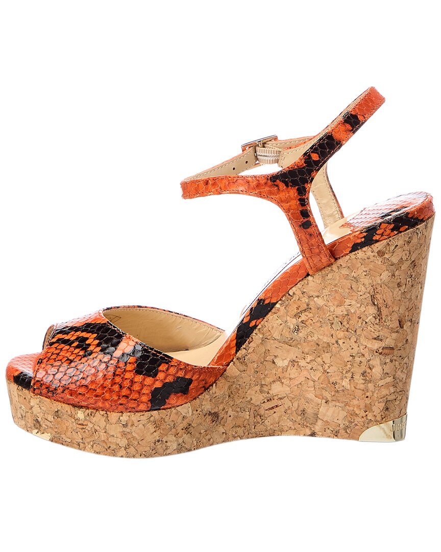 Jimmy Choo Perla 120 Snake-Embossed Leather Wedge Sandal
