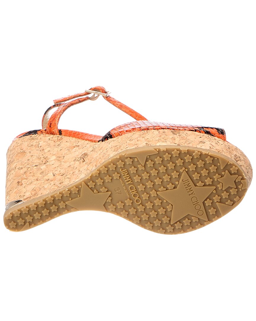 Jimmy Choo Perla 120 Snake-Embossed Leather Wedge Sandal