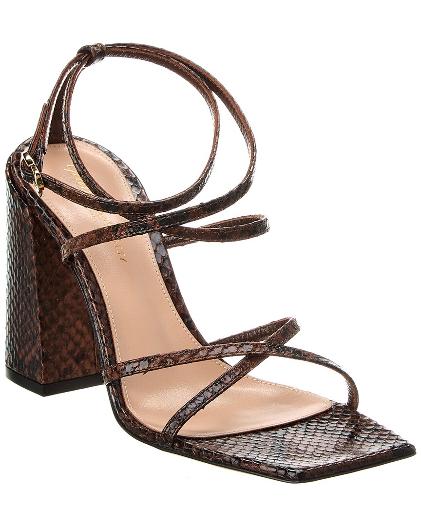 Gianvito Rossi 95 Snake-Embossed Leather Sandal Brown Multi