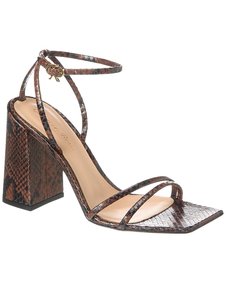 Gianvito Rossi 95 Snake-Embossed Leather Sandal Brown Multi