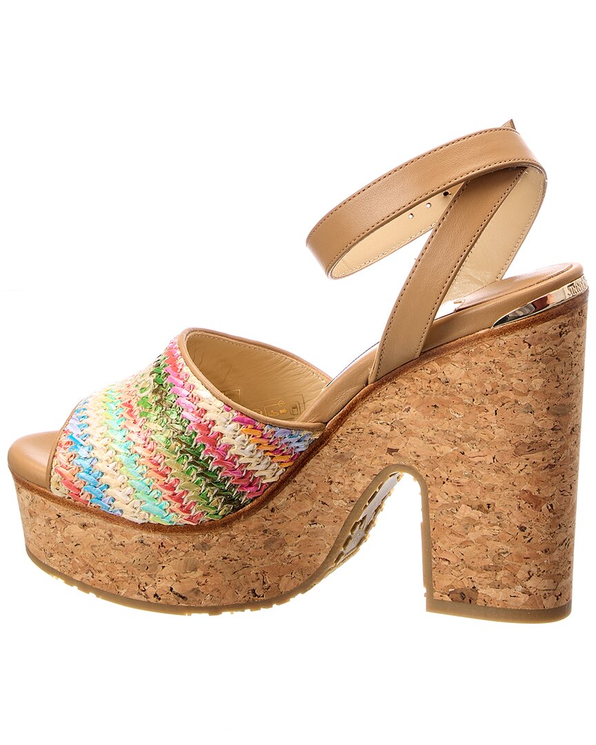 Jimmy Choo Deven 125 Raffia & Leather Wedge Sandal
