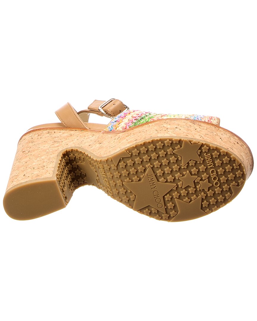 Jimmy Choo Deven 125 Raffia & Leather Wedge Sandal